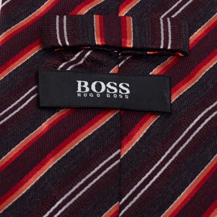 Pre Owned Boss By Hugo Boss Multicolor Striped Silk Wool Tie