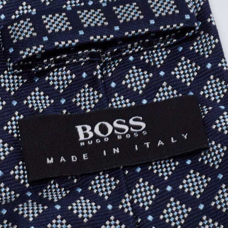 Pre Owned Boss by Hugo Boss Navy Blue Water Repellent Silk Tie