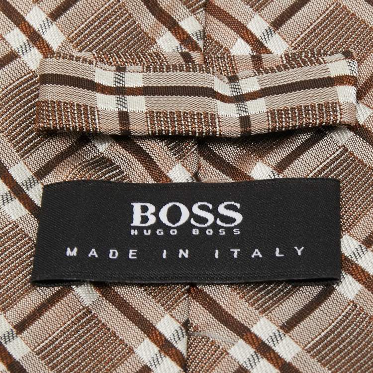 Pre Owned Boss By Hugo Boss Brown Patterned Jacquard Silk Tie
