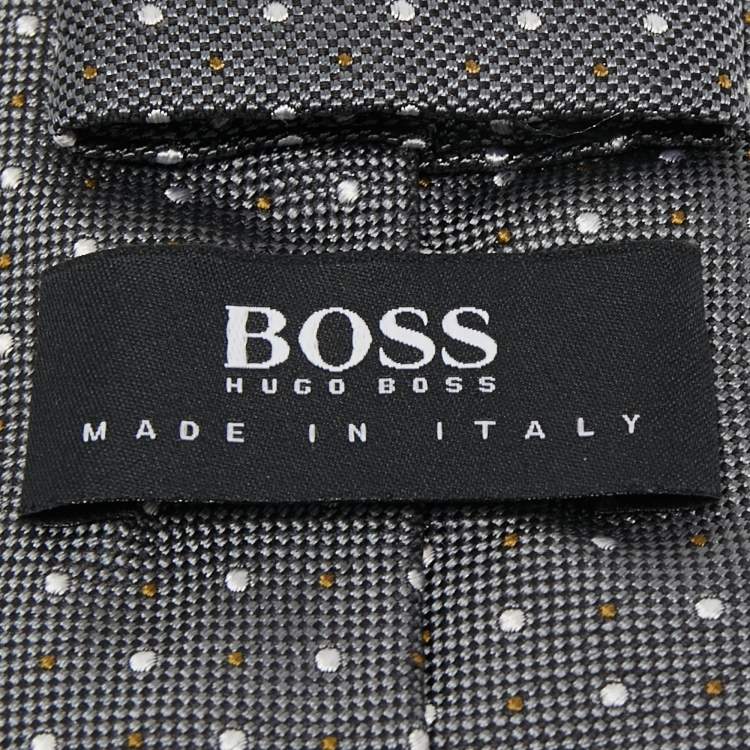 Pre Owned Boss By Hugo Boss Grey Dot Patterned Jacquard Silk Tie 