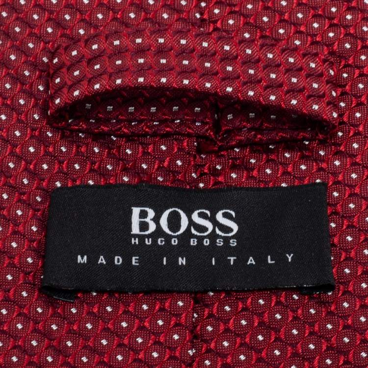 Pre Owned Boss By Hugo Boss Red Geometric Patterned Jacquard Silk Tie