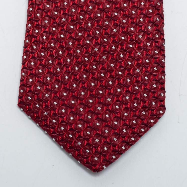 Pre Owned Boss By Hugo Boss Red Geometric Patterned Jacquard Silk Tie