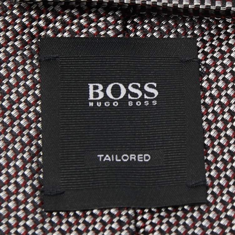 Pre Owned Boss By Hugo Boss Red & Silver Patterned Jacquard Silk Tie