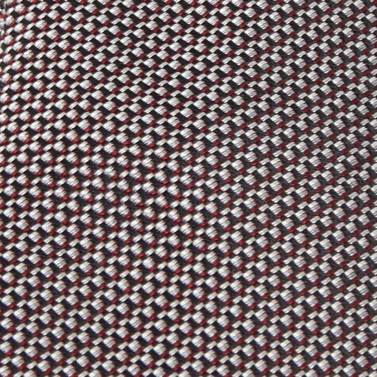 Pre Owned Boss By Hugo Boss Red & Silver Patterned Jacquard Silk Tie
