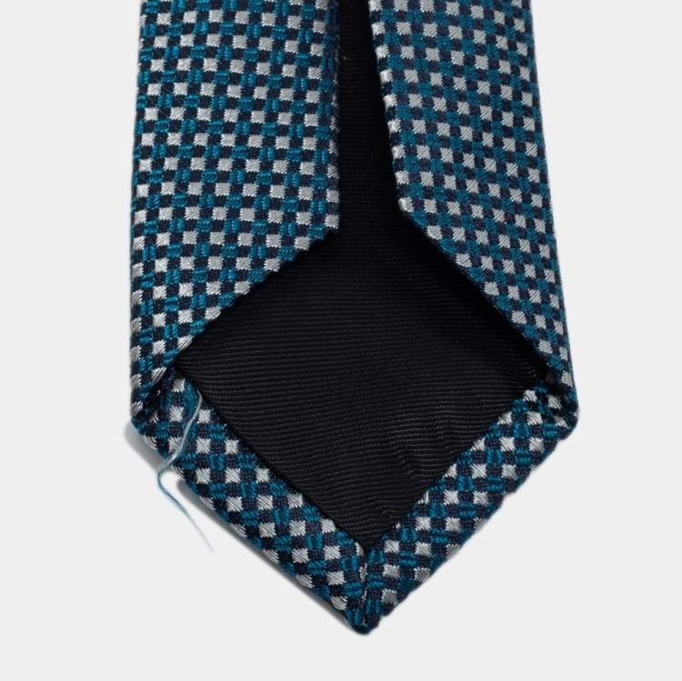 Pre Owned Boss By Hugo Boss Blue Patterned Jacquard Silk Tie
