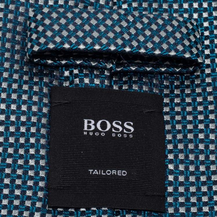 Pre Owned Boss By Hugo Boss Blue Patterned Jacquard Silk Tie