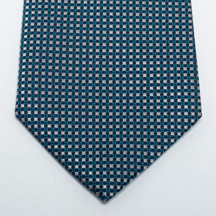 Pre Owned Boss By Hugo Boss Blue Patterned Jacquard Silk Tie