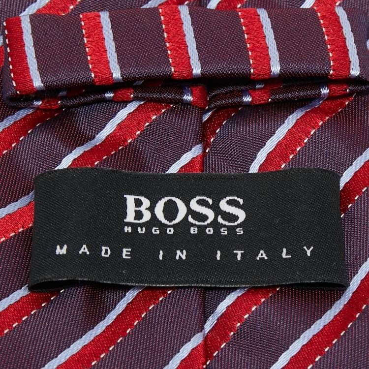 مملوكة مسبقًا Boss By Hugo Boss Burgundy Diagonal Striped Silk Tie