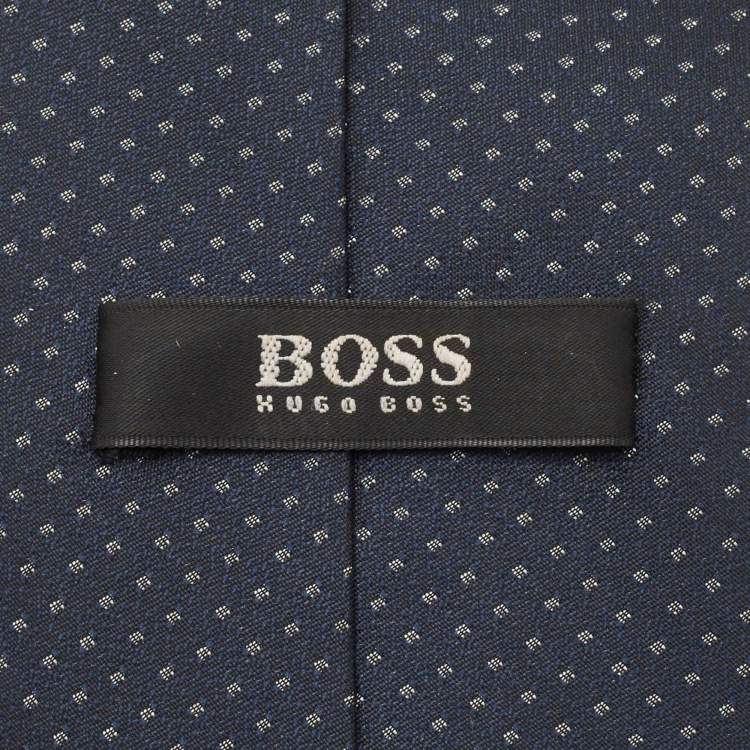 مملوكة مسبقًا Boss By Hugo Boss Navy Blue Dot Pattern Silk Traditional Tie