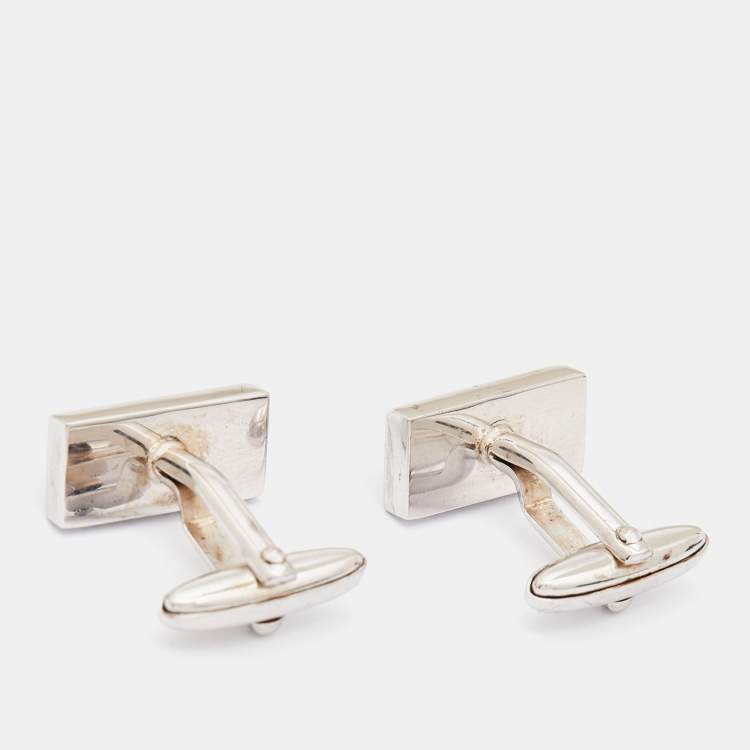 Pre Owned Hugo Boss Suede Silver Tone Cufflinks