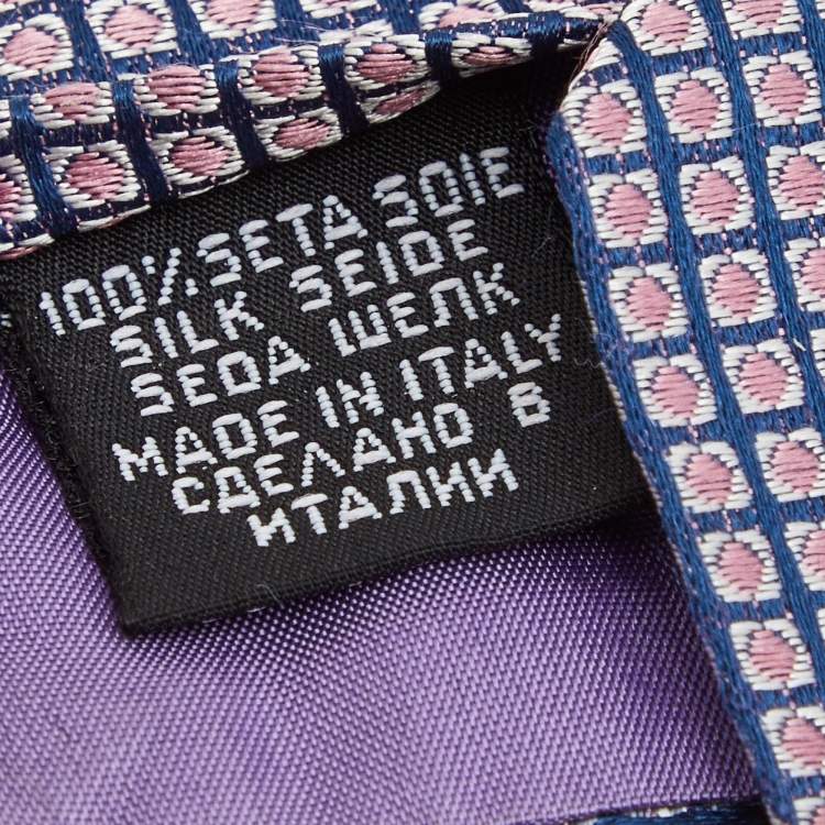 Pre Owned Boss By Hugo Boss Navy Blue/Pink Patterned Silk Tie