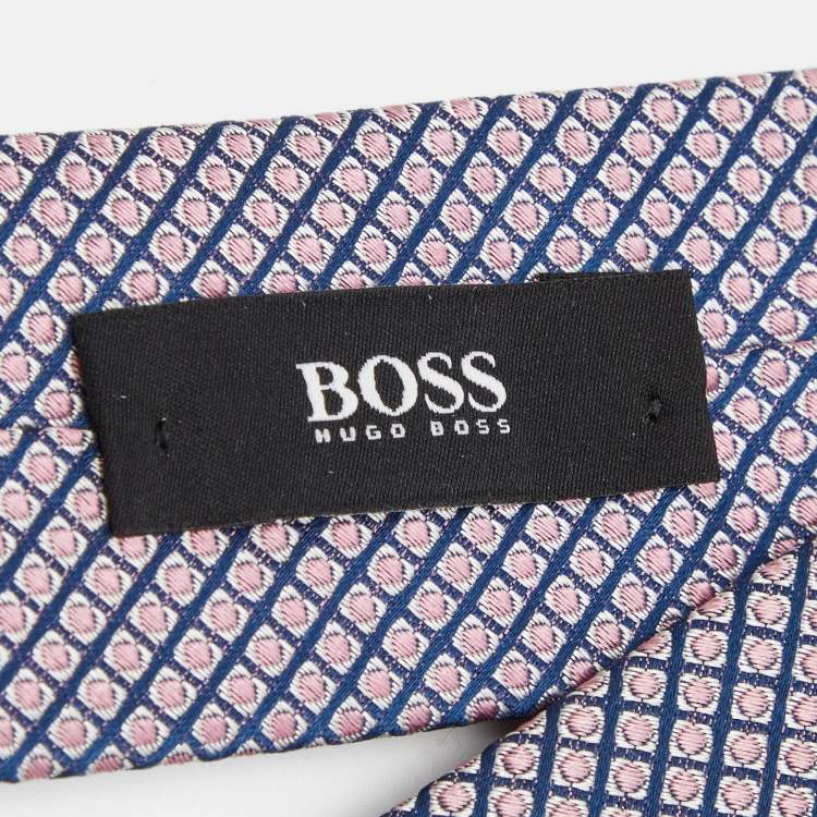 Pre Owned Boss By Hugo Boss Navy Blue/Pink Patterned Silk Tie
