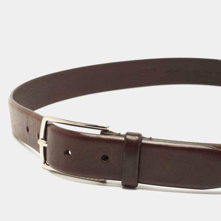 Pre Owned Boss By Hugo Boss Dark Brown Leather Buckle Belt 95CM