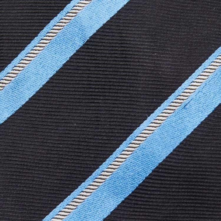 Pre Owned Boss By Hugo Boss Black & Blue Striped Silk Jacquard Tie
