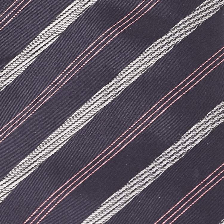 Pre Owned Boss By Hugo Boss Navy Blue Diagonal Striped Silk Tie