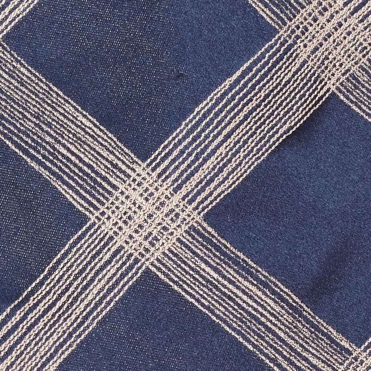Pre Owned Boss By Hugo Boss Navy Blue Checked Silk Satin Tie