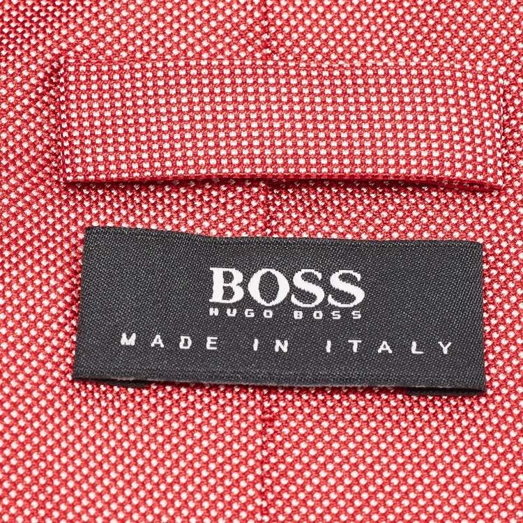 Pre Owned Boss By Hugo Boss Red/ White Checked Silk Tie