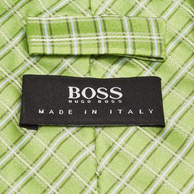Pre Owned Boss By Hugo Boss Green Check Pattern Silk Tie