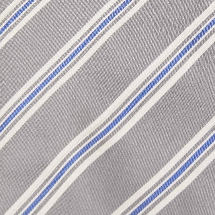 Pre Owned  Boss By Hugo Boss Grey Diagonal Striped Silk Tie