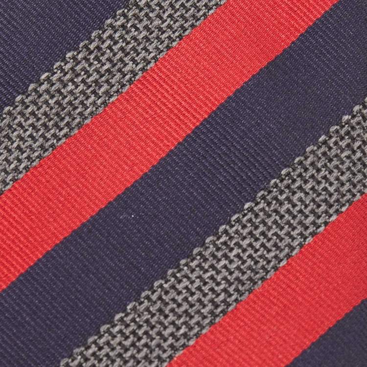 Pre Owned Boss By Hugo Boss Red/Navy Diagonal Striped Silk Tie