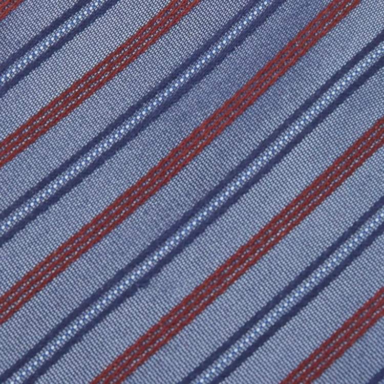 Pre Owned Boss by Hugo Boss Navy Blue Diagonal Striped Silk Tie