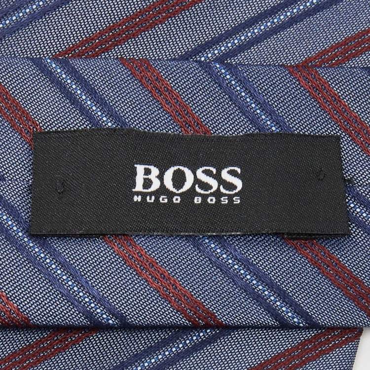 Pre Owned Boss by Hugo Boss Navy Blue Diagonal Striped Silk Tie