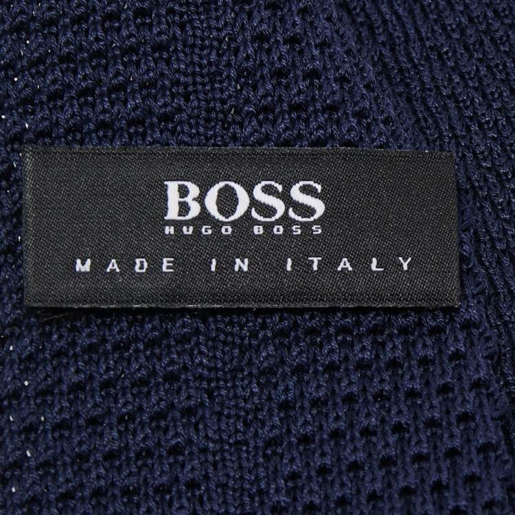 Pre Owned Boss By Hugo Boss Navy Blue Cotton Knit Slim Tie