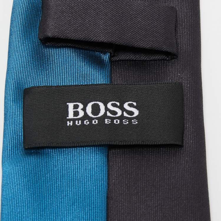 Pre Owned Boss by Hugo Boss Black/Blue Colorblock Silk Slim Tie