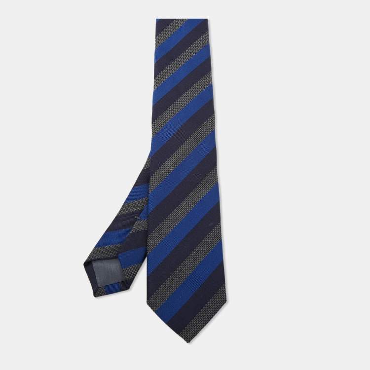 Boss By Hugo Boss Blue Diagonal Striped Silk Wool Slim Tie Boss By Hugo Boss The Luxury Closet