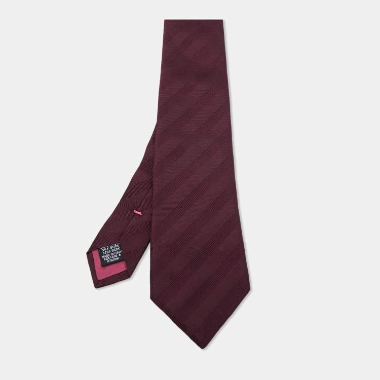 Pre Owned Boss by Hugo Boss Purple Stripe Patterned Silk Tie