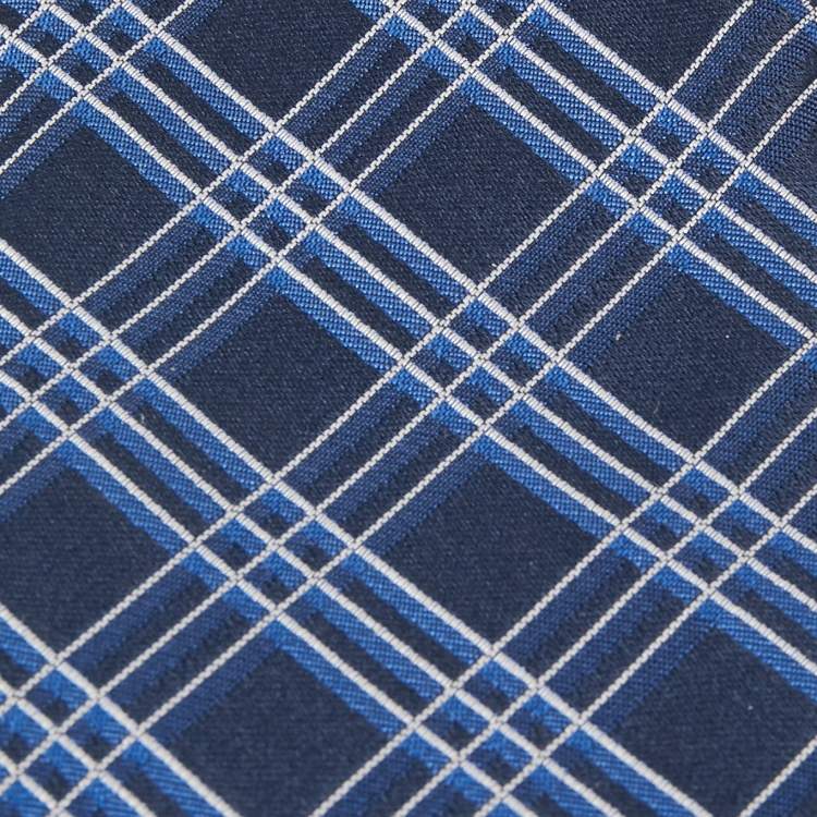 Pre Owned Boss  by Hugo Boss Navy Blue Check Patterned Silk Tie