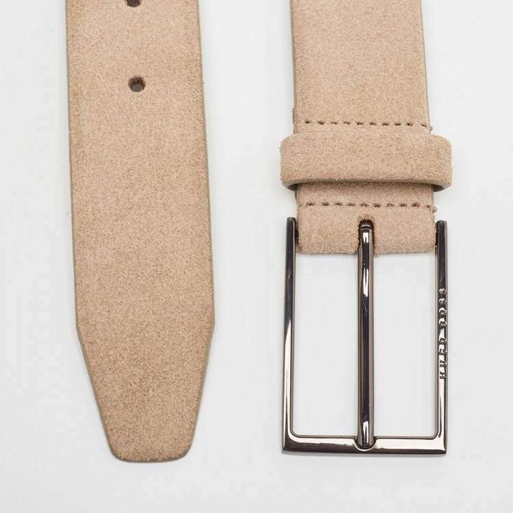 Pre Owned Boss By Hugo Boss Beige Suede Buckle Belt 90CM