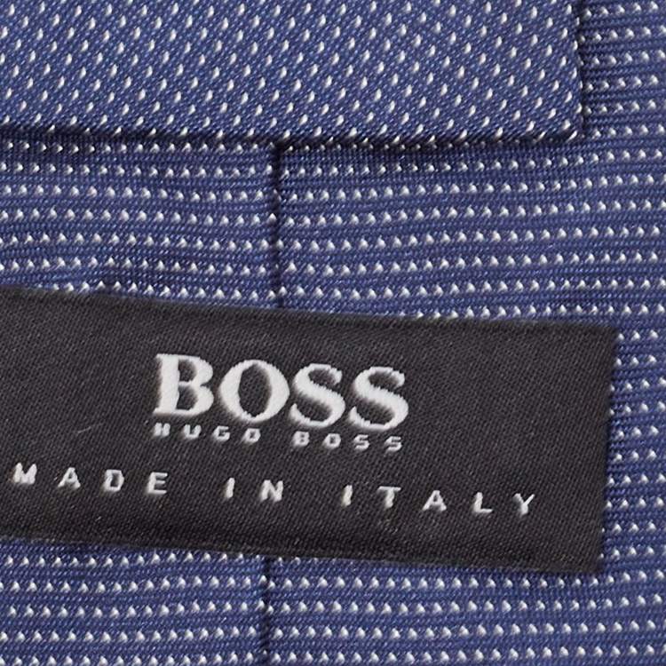 Pre Owned Boss By Hugo Boss Navy Blue Patterned Silk Tie