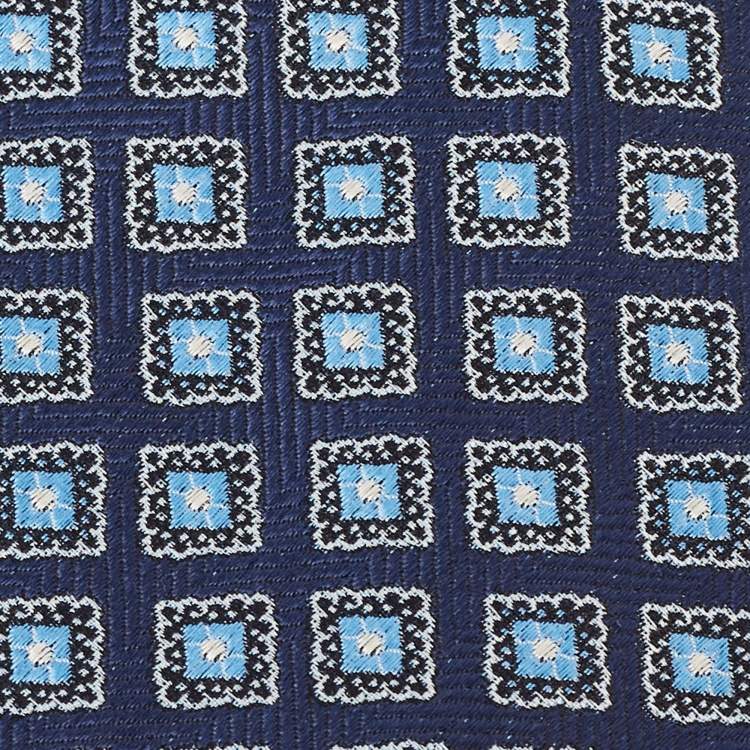 Pre Owned Boss By Hugo Boss Blue Patterned Silk Tie