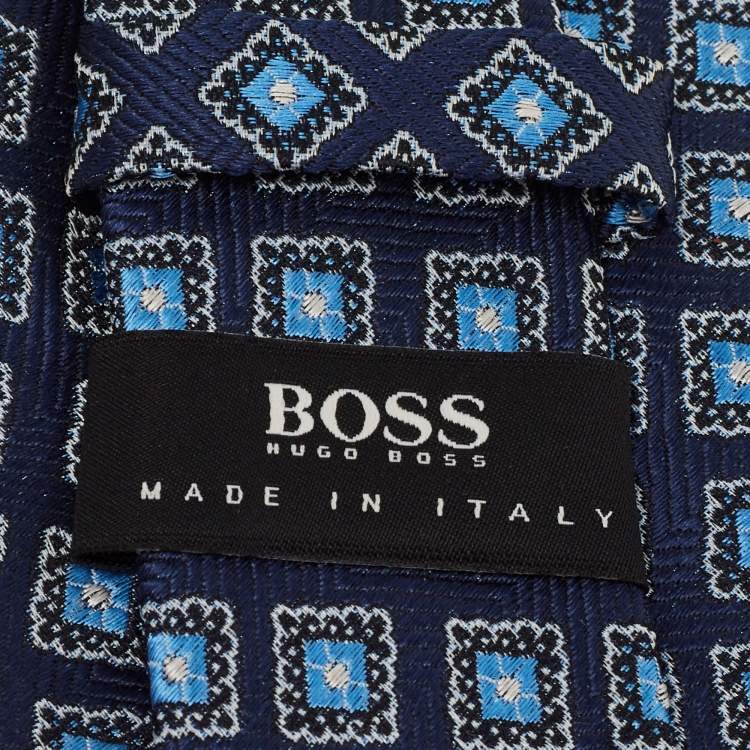 Pre Owned Boss By Hugo Boss Blue Patterned Silk Tie