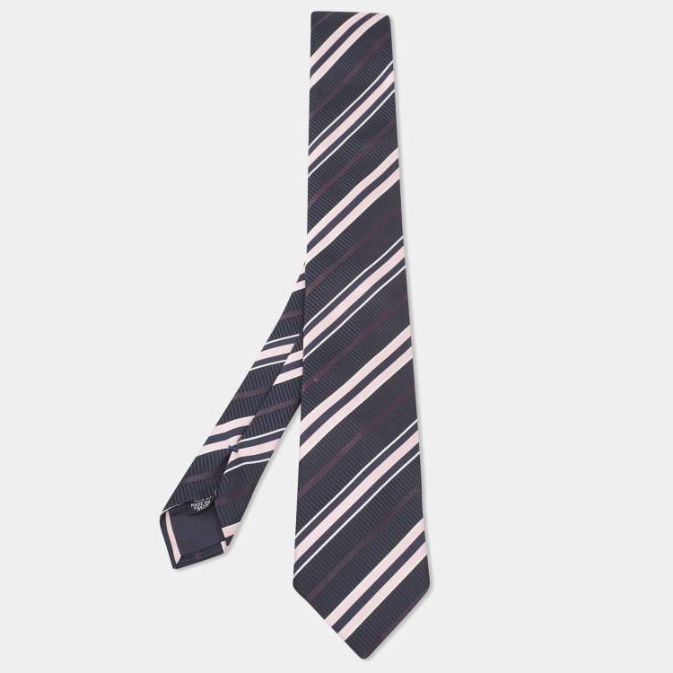 Pre Owned Boss By Hugo Boss Black/Pink Diagonal Striped Silk Tie