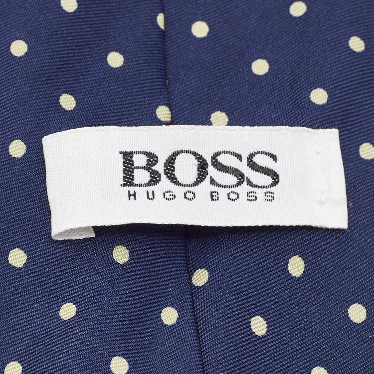 Pre Owned Boss By Hugo Boss Vintage Navy Blue Polka Dots Silk Tie