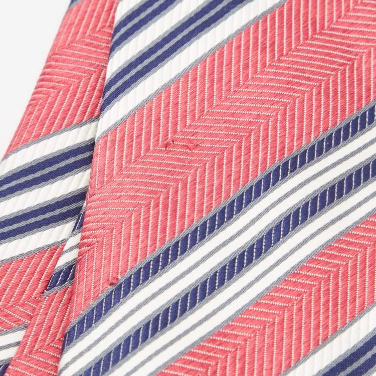 Pre Owned Boss By Hugo Boss Pink Striped Silk Tie