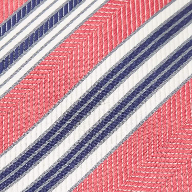 Pre Owned Boss By Hugo Boss Pink Striped Silk Tie