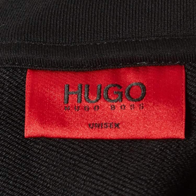 Pre Owned Boss By Hugo Boss Black Printed Cotton Unisex Hoodie M