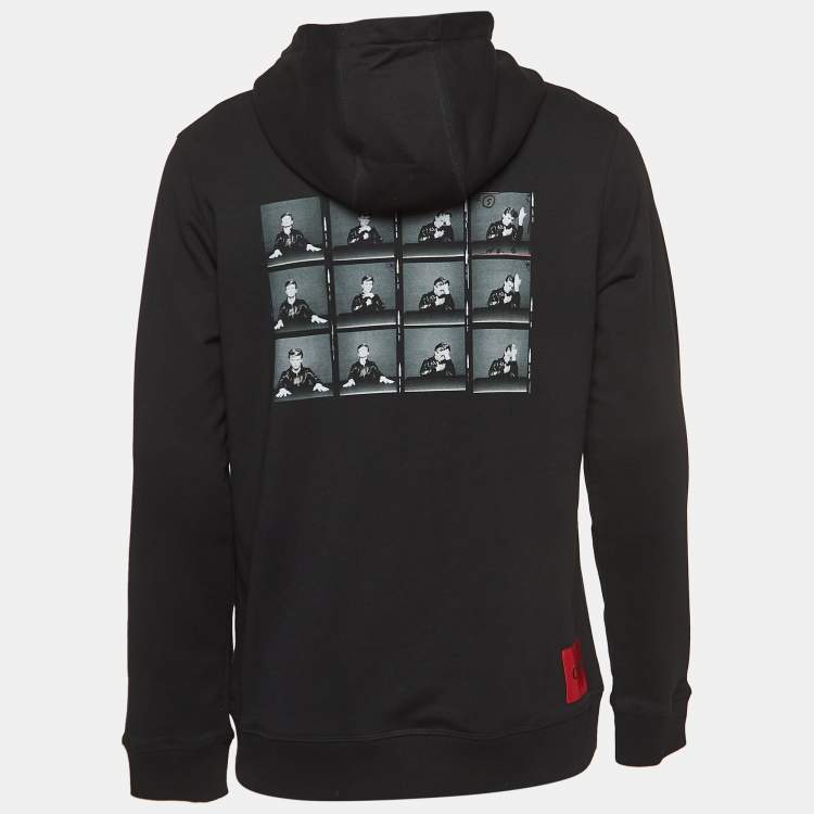 Pre Owned Boss By Hugo Boss Black Printed Cotton Unisex Hoodie M