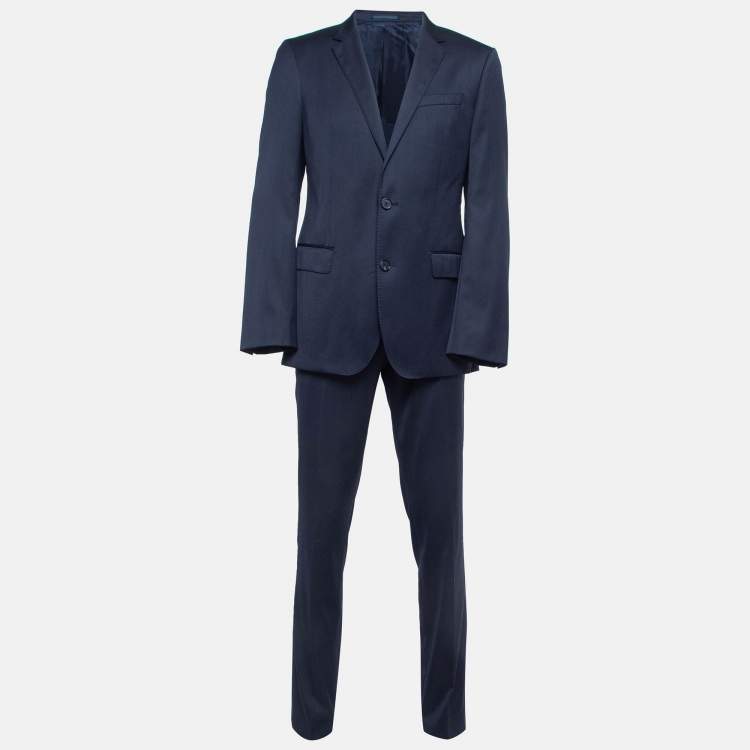 Pre Owned Boss By Hugo Boss Navy Blue Wool Single Breasted Pants Suit L