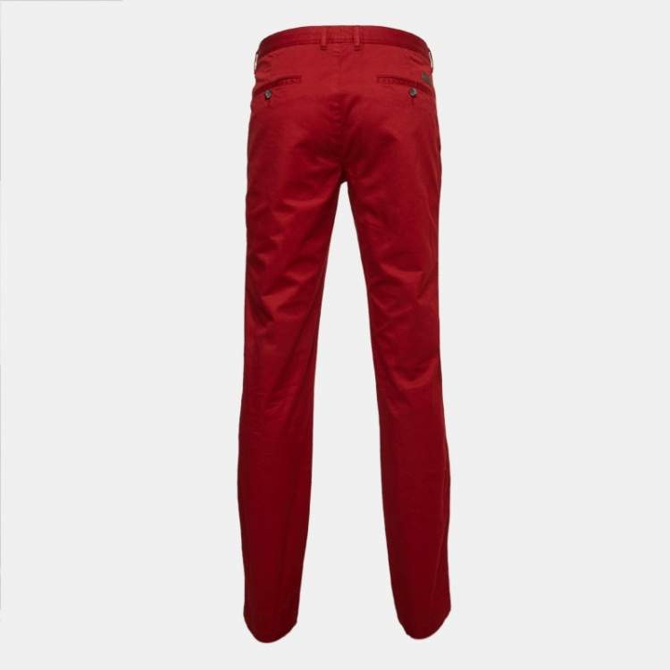 Pre Owned Boss By Hugo Boss Red Cotton Regular Trousers L