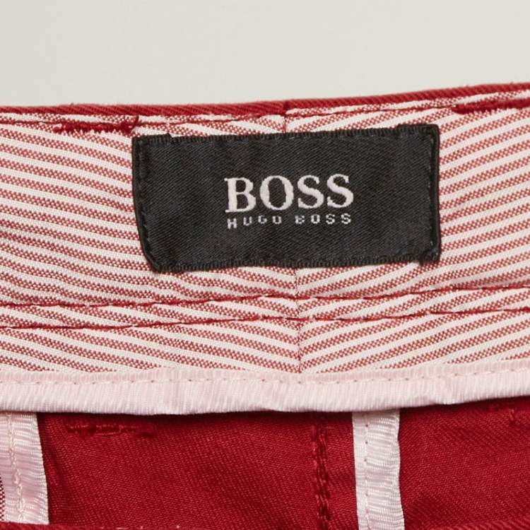 Pre Owned Boss By Hugo Boss Red Cotton Regular Trousers L