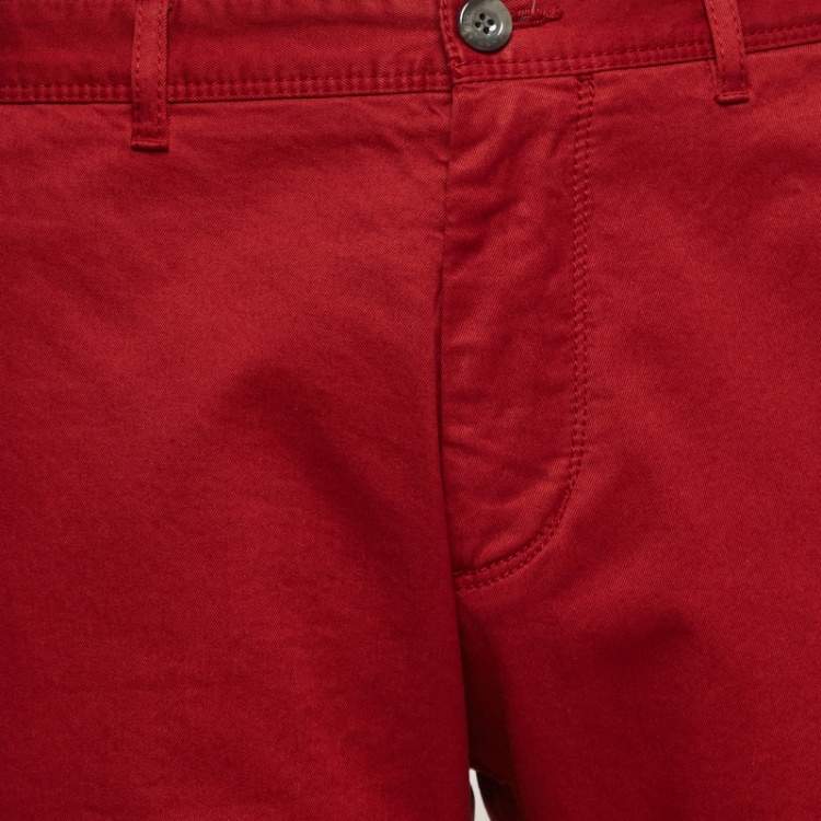 Pre Owned Boss By Hugo Boss Red Cotton Regular Trousers L