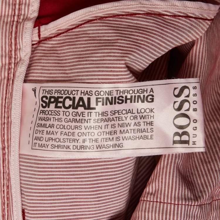 Pre Owned Boss By Hugo Boss Red Cotton Regular Trousers L