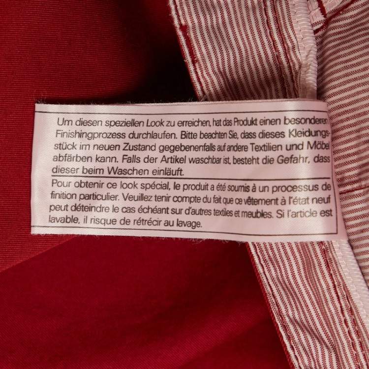 Pre Owned Boss By Hugo Boss Red Cotton Regular Trousers L