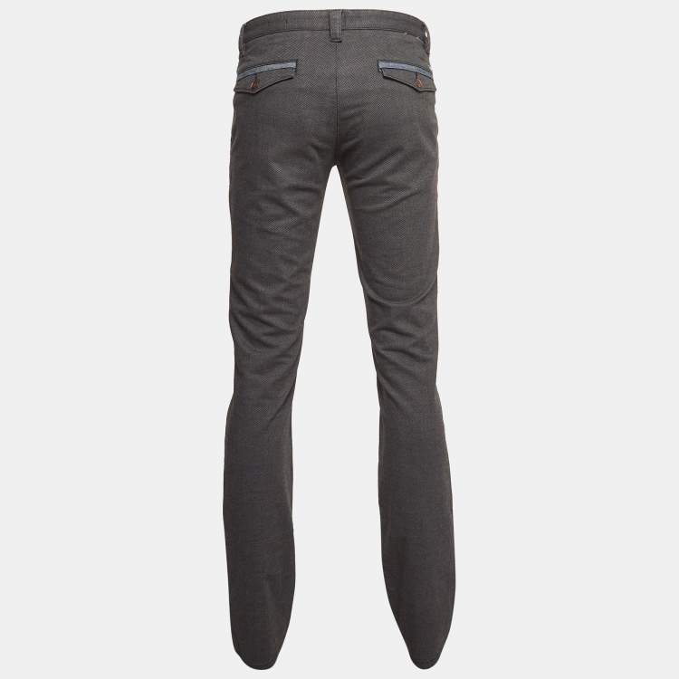 Pre Owned Boss By Hugo Boss Grey Cotton Blend Slim Fit Trousers L