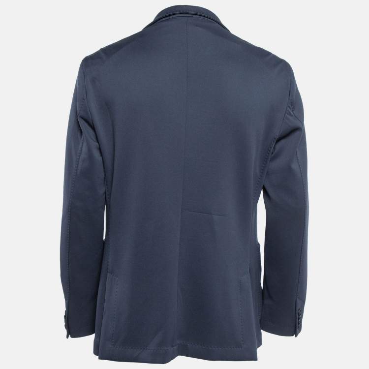 Pre Owned Boss By Hugo Boss Blue Stretch Knit Micro-Patterned Blazer XL
