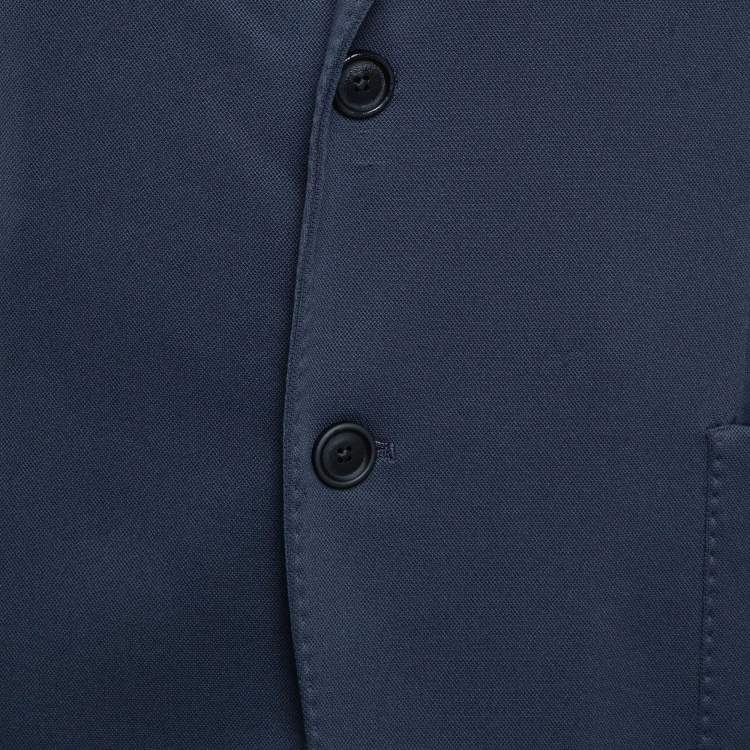 Pre Owned Boss By Hugo Boss Blue Stretch Knit Micro-Patterned Blazer XL